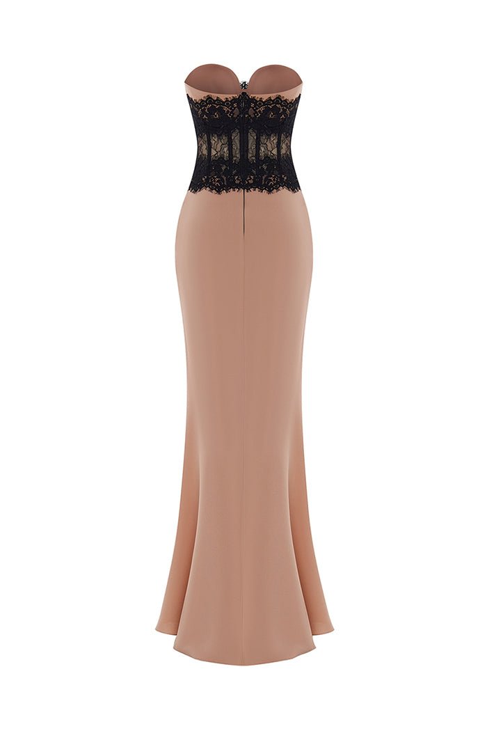 Crepe and lace corset maxi dress – Rasario