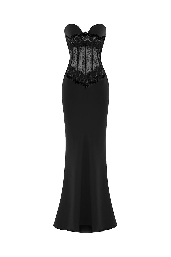 maxi corset dress Crepe and lace – Color: Black – RASARIO Online Boutique 36 (FR) / Black Boho Chic Lace Crop Features include a square *ATS MAY25 Color:Pink Blue