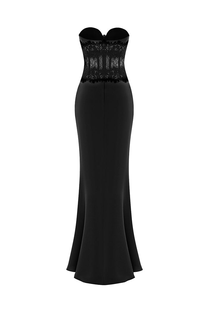 Crepe and lace corset maxi dress – Rasario