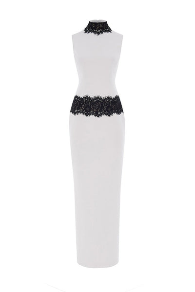 rasario white dress black lace Crepe and lace maxi dress Color: White/Black RASARIO Online Boutique 40 (FR) / White/Black