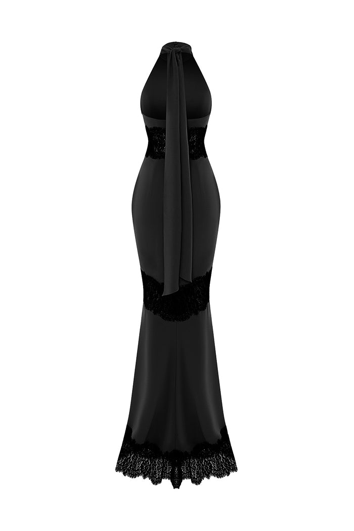 Crepe and lace maxi dress with cutouts – Rasario