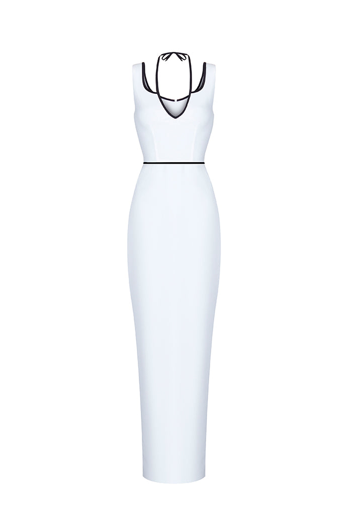 Crepe maxi dress with crepe edging – Rasario
