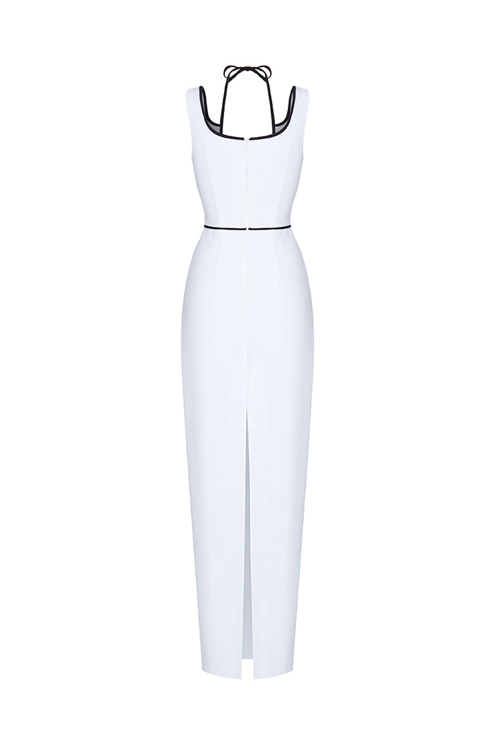 Crepe maxi dress with crepe edging – Rasario