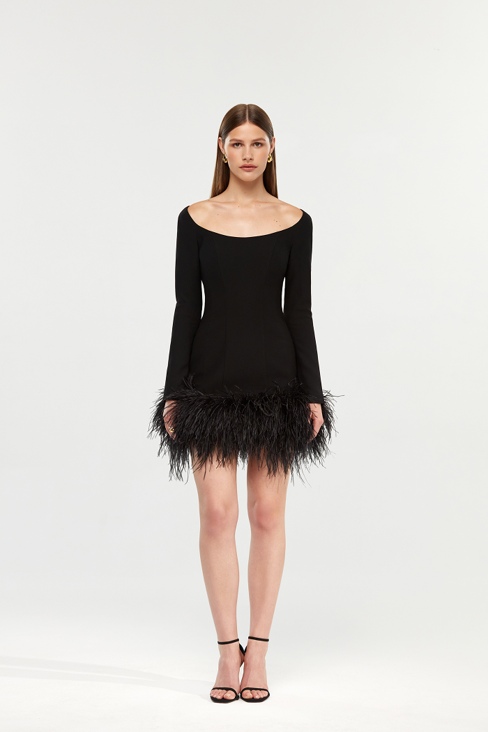 Crepe mini dress with fringe – Rasario