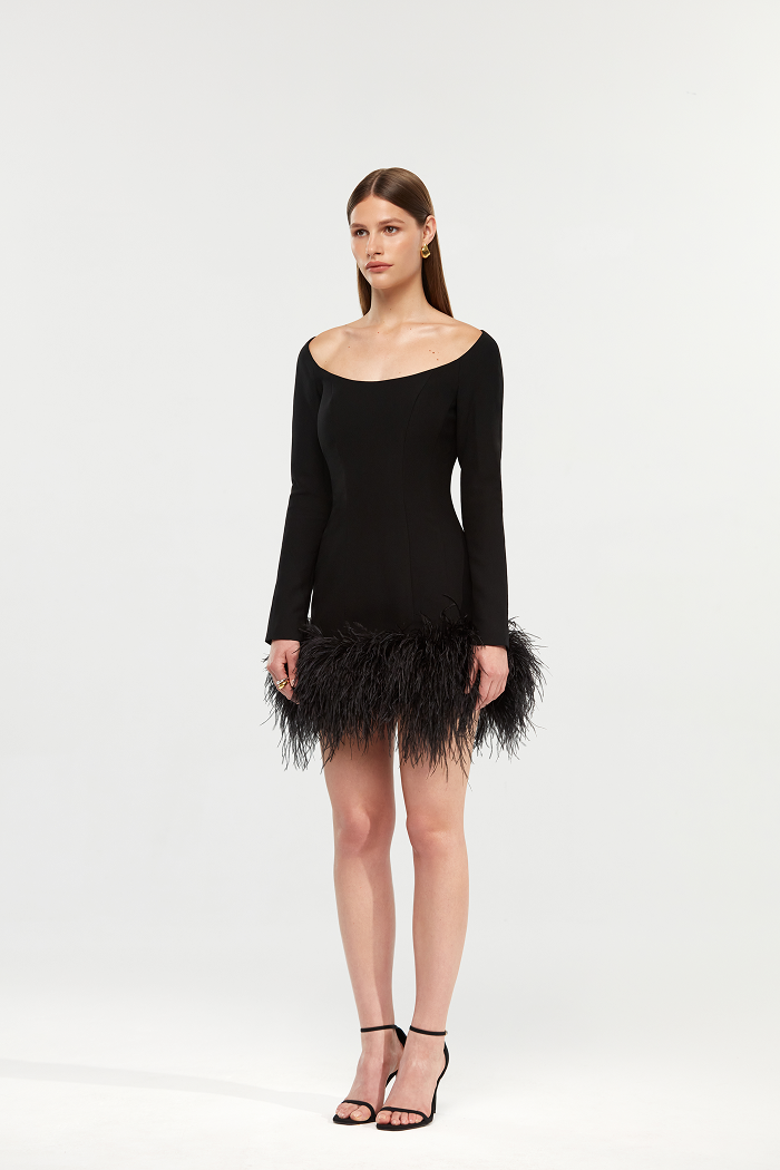 Crepe mini dress with fringe – Rasario