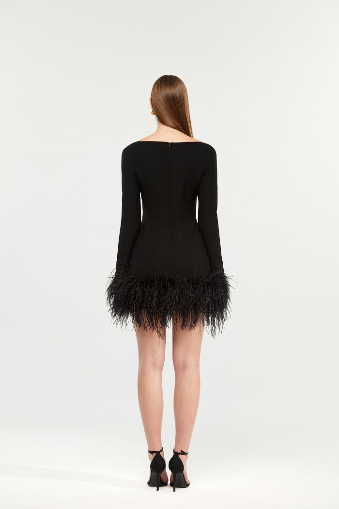 Crepe mini dress with fringe – Rasario