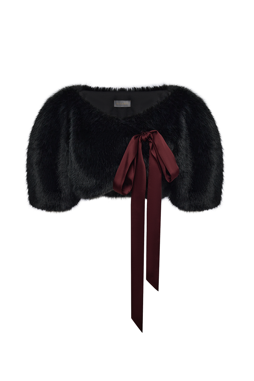 Cropped faux fur bolero with a satin bow – Rasario