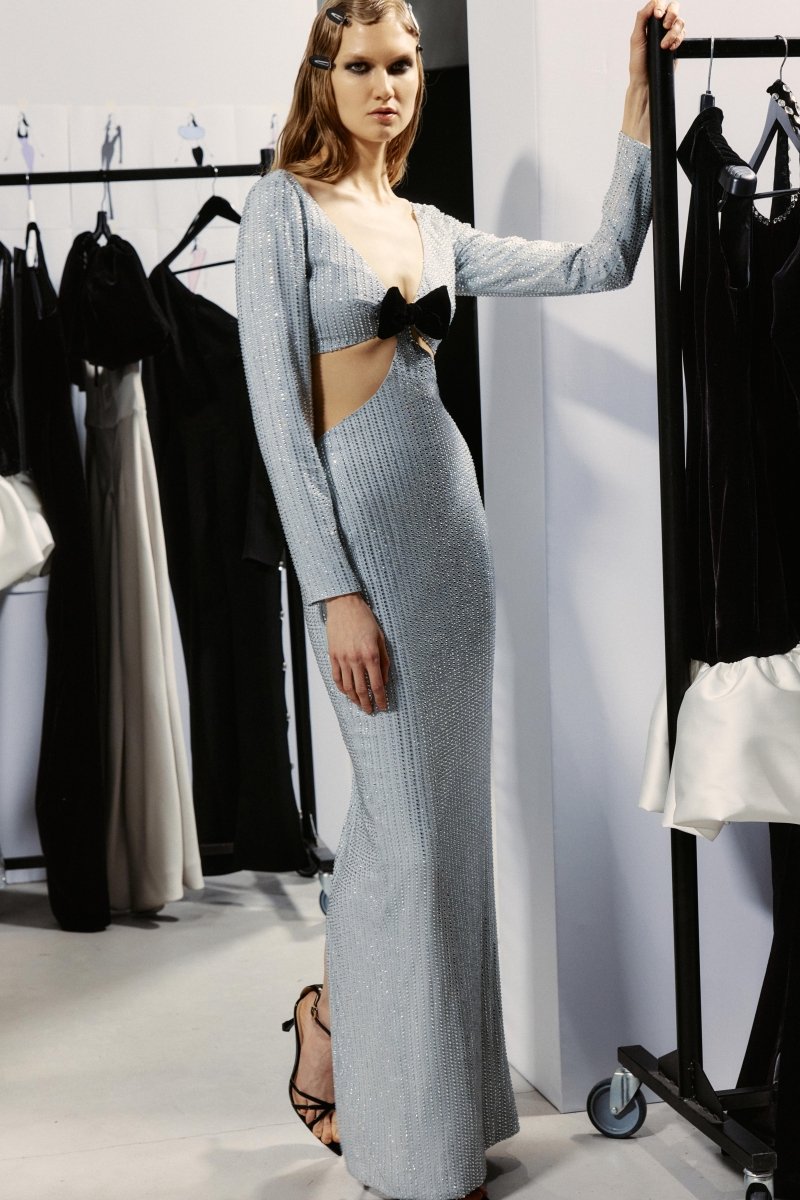 Crystal-embellished chiffon maxi dress with cutouts – Rasario