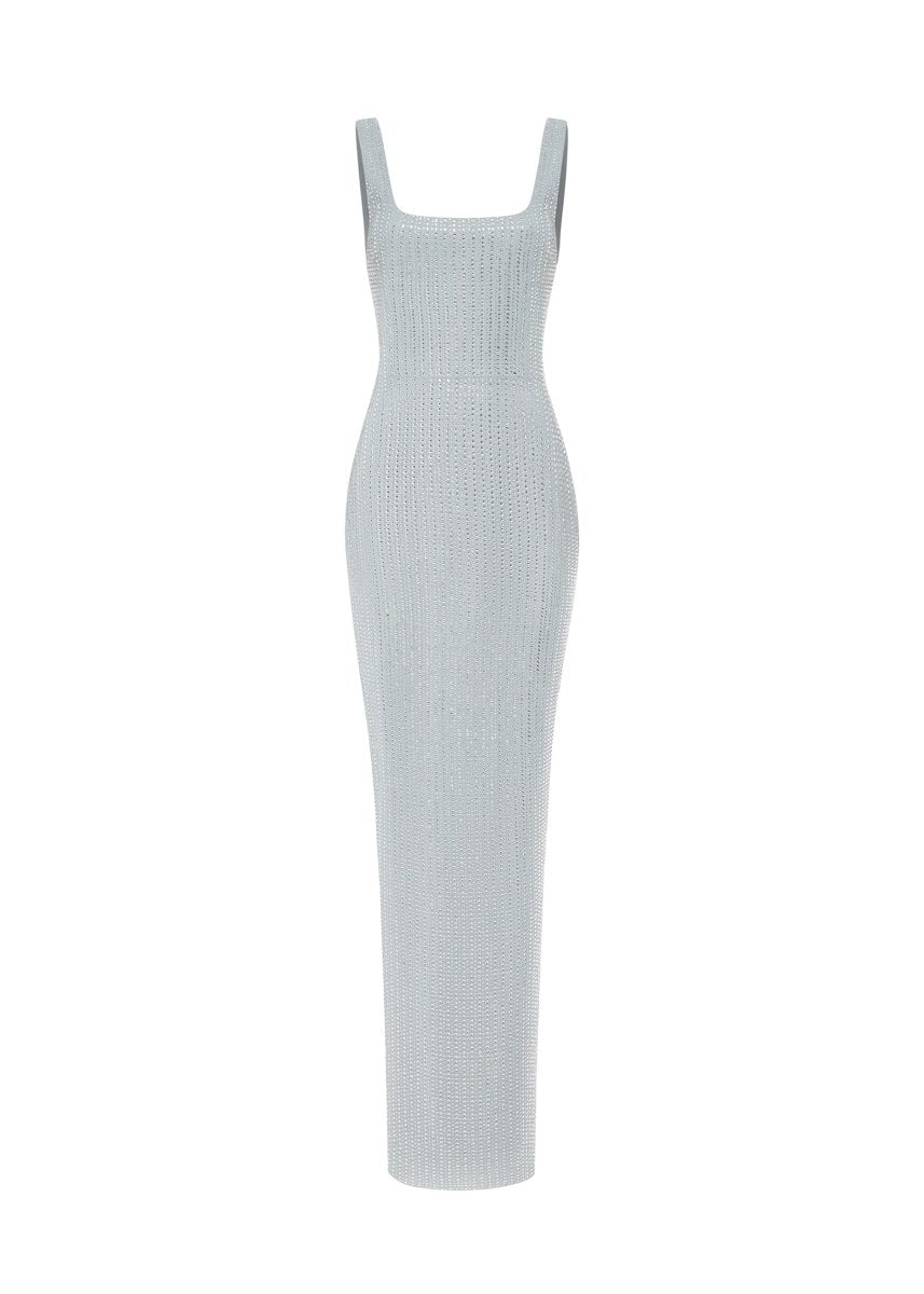 Crystal-embellished chiffon maxi dress with cutouts – Color: Grey – RASARIO Online Boutique 34 (FR) / Grey