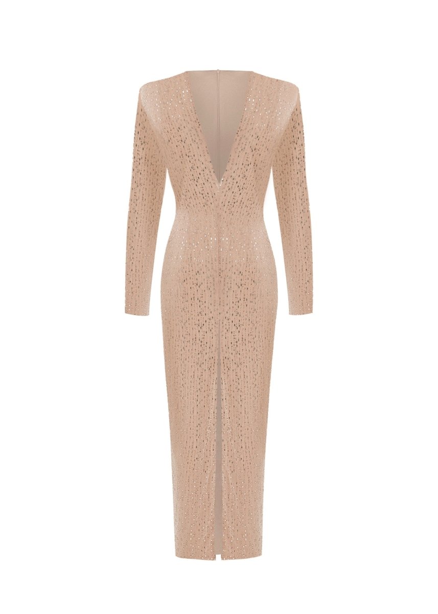 beige color midi dress Crystal-embellished chiffon – Color: – RASARIO Online Boutique 44 (FR) / Beige The Oxford Bolero (Size):XL * The fabric is styleattribute-one shoulder dress Metal Mesh Slip Mini