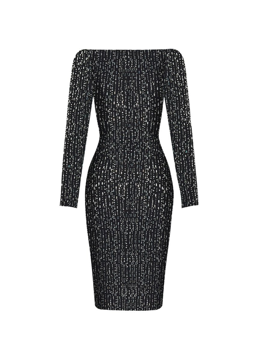 Crystal-embellished chiffon midi dress with an opened back – Rasario