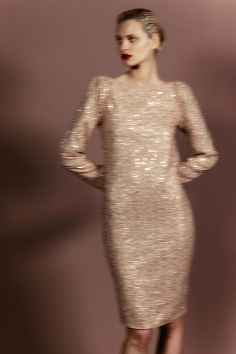 Crystal-embellished chiffon midi dress with an opened back – Rasario