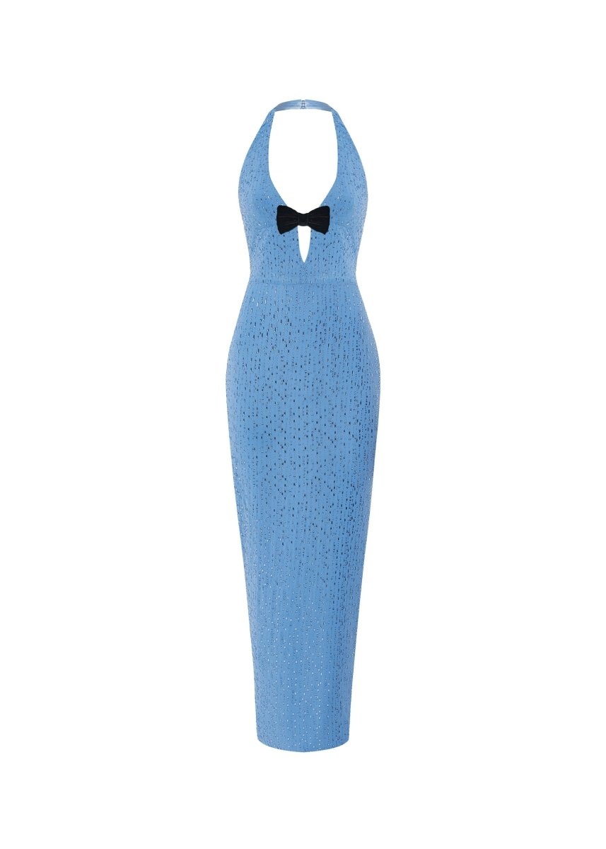 Crystal-embellished chiffon midi dress with bow – Rasario