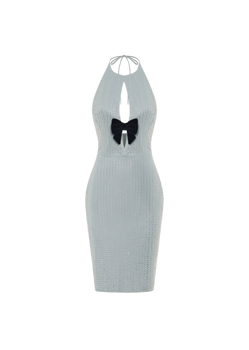 Crystal-embellished chiffon mini dress with a bow – Rasario