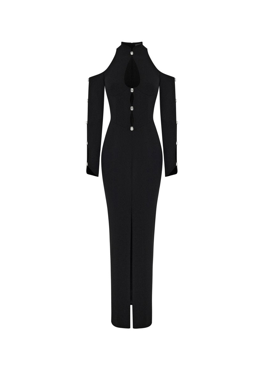 Crystal-embellished crepe midi dress with cutouts – Rasario