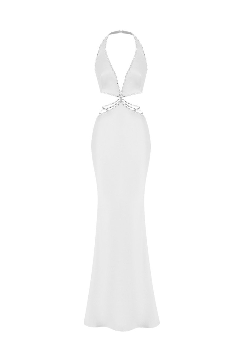 white maxi dress boutique Crystal-embellished satin with cutouts – Color: – RASARIO Online 46 (FR) / White Mexican Embroidered Dress Siz:M a stunning white dress A Line Scoop Neck