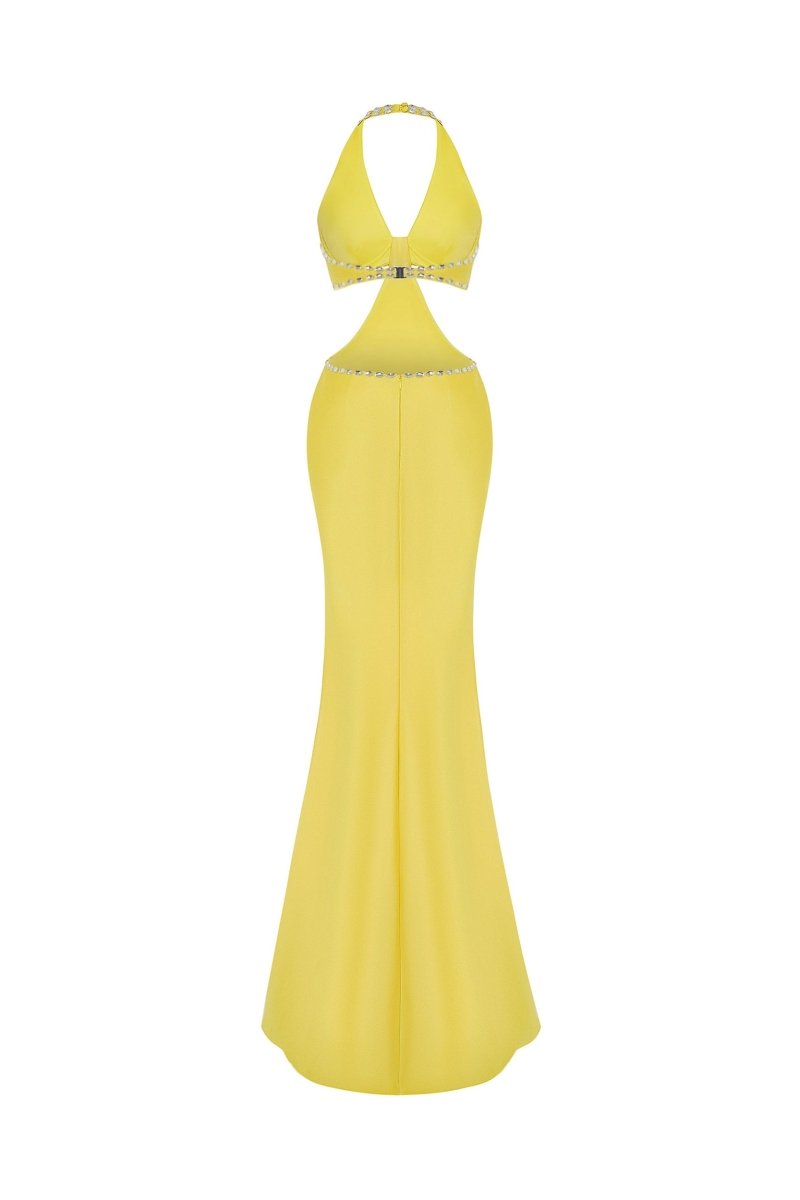 Crystal-embellished satin maxi dress with cutouts – Rasario