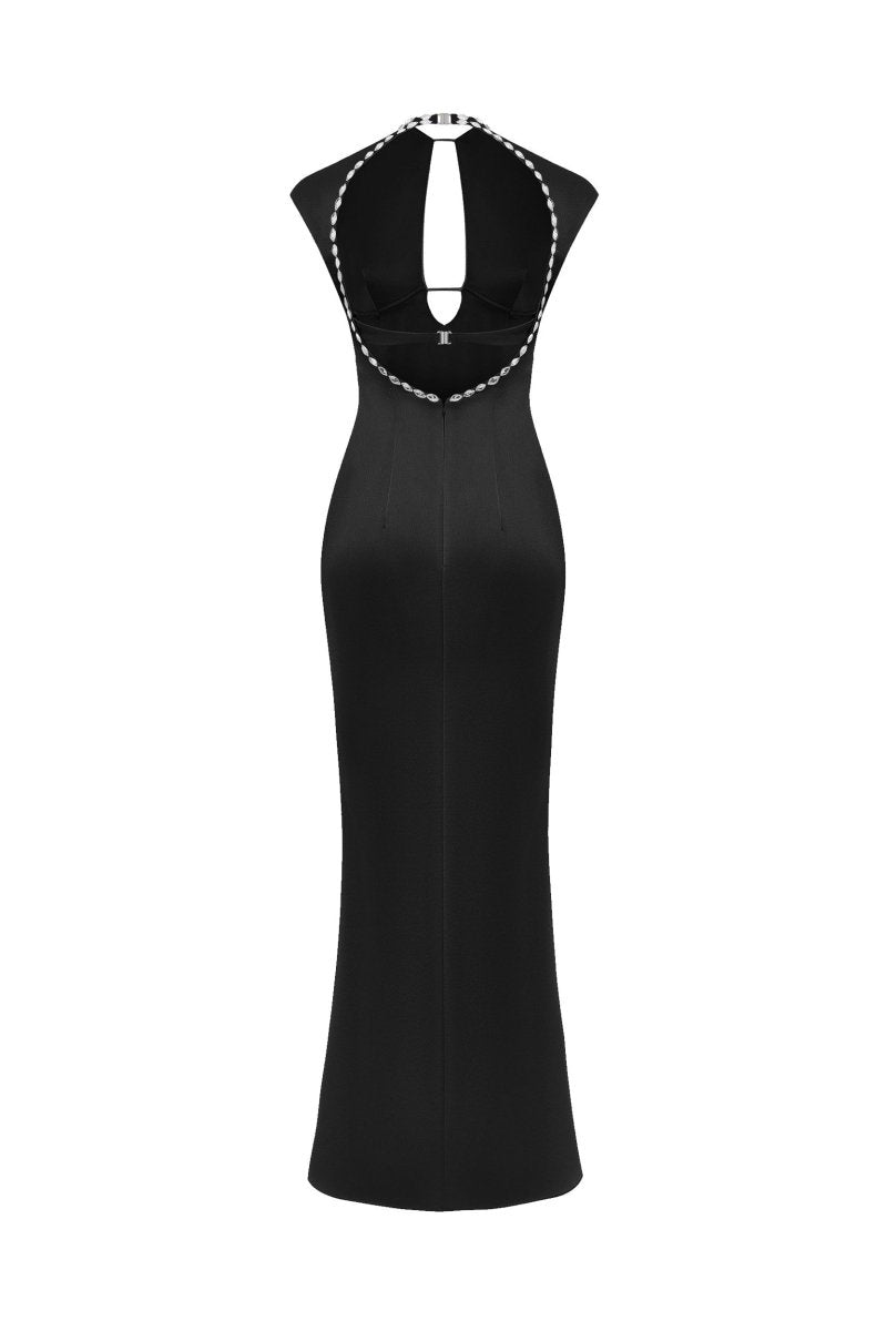 Crystal-embellished satin midi dress with cutout – Rasario