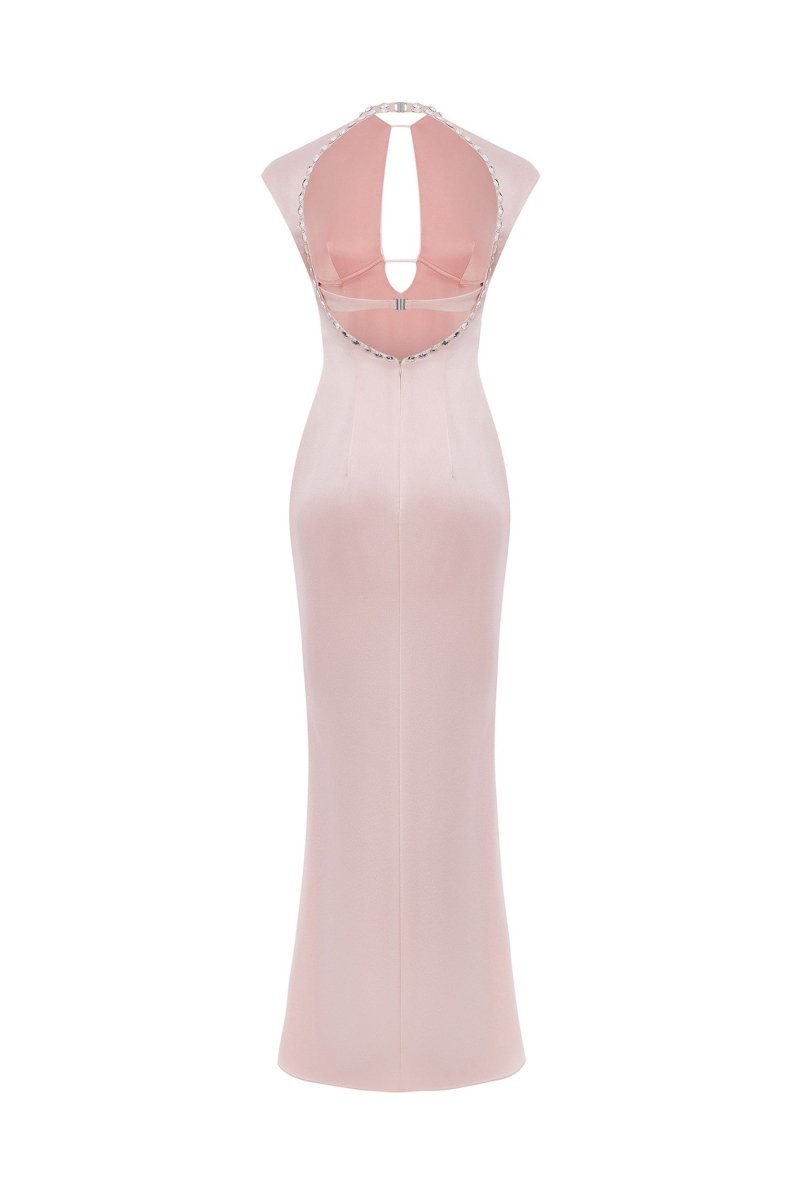 Crystal-embellished satin midi dress with cutout – Rasario