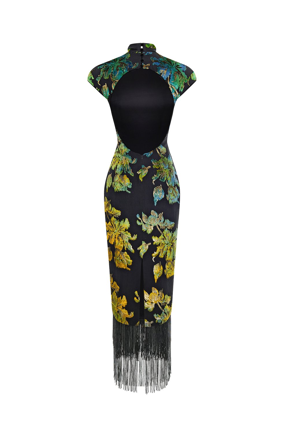 Devoré velvet midi dress with beaded fringe – Rasario