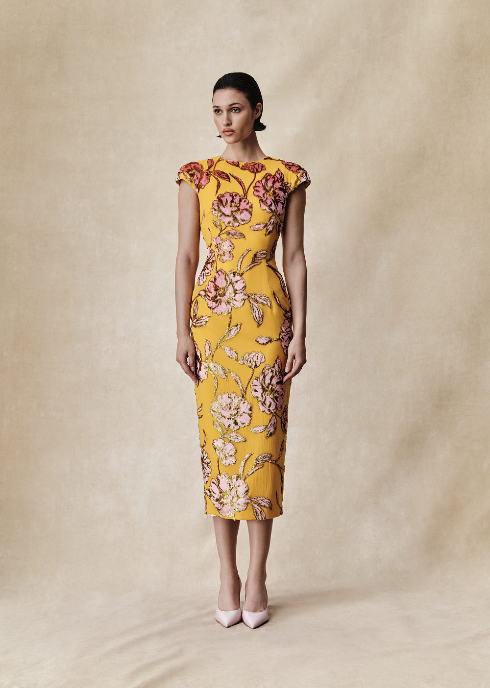 Devoré velvet midi dress with open back – Rasario