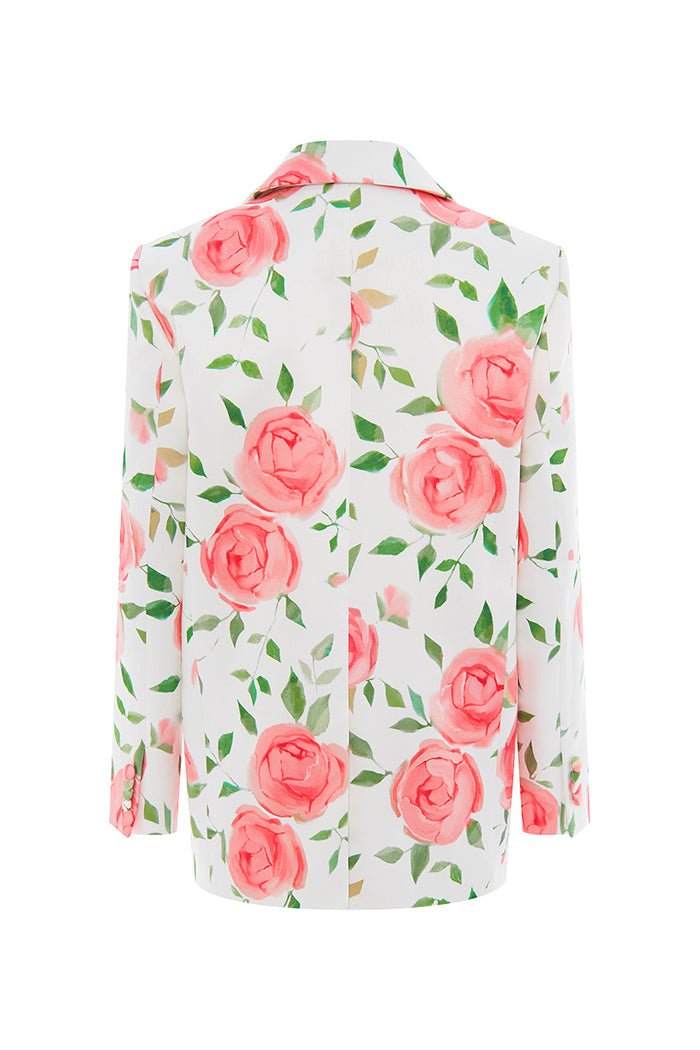Double-breasted floral printed satin blazer – Rasario