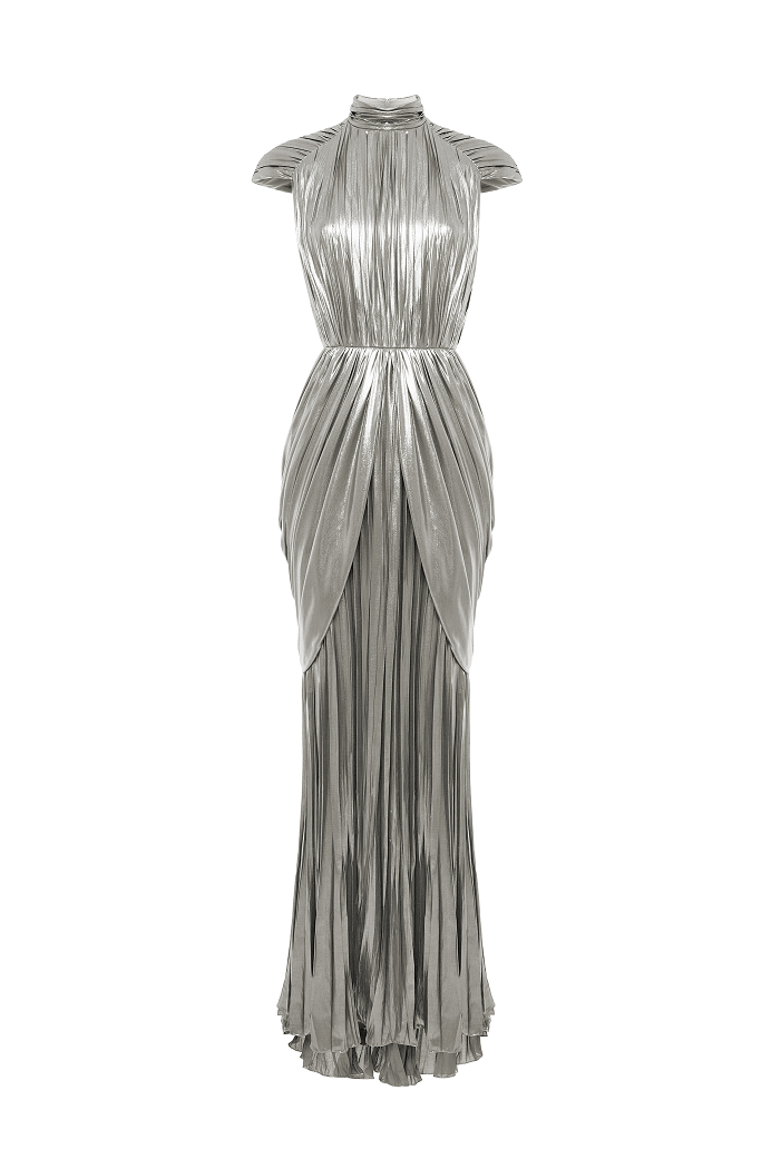 chiffon dress grey Draped maxi – Color: Silver – RASARIO Online Boutique 36 (FR) / Silver Birthday_Dresses New Lavender Drape saree polished look on this Luxury Satin Colors:Purple