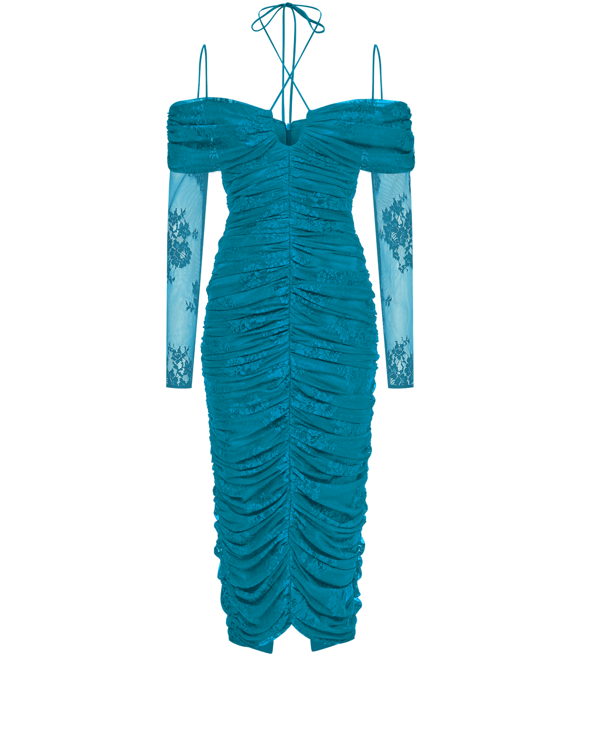 Draped off-the-shoulder lace midi dress – Rasario