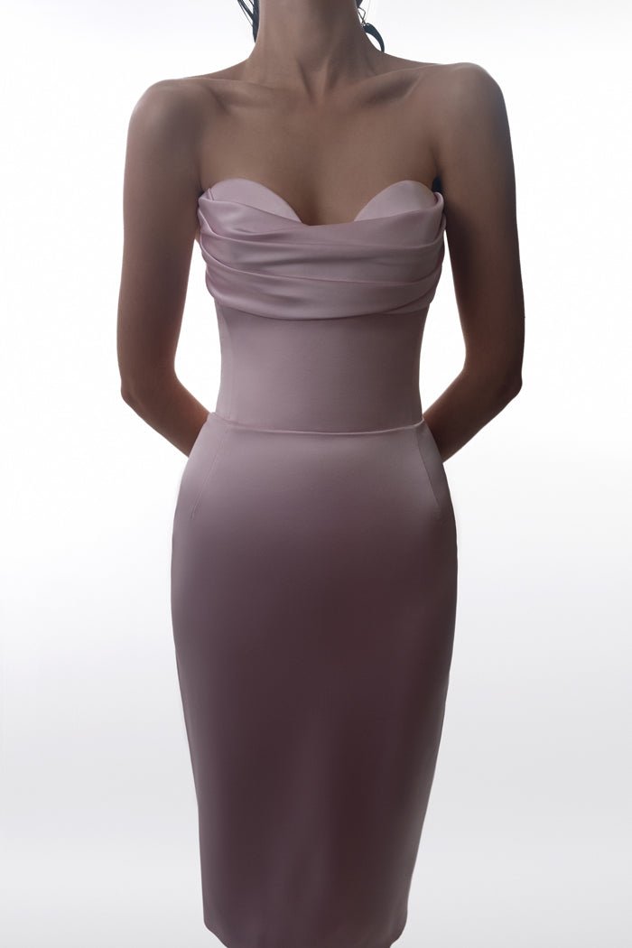 Draped satin corset midi dress – Rasario