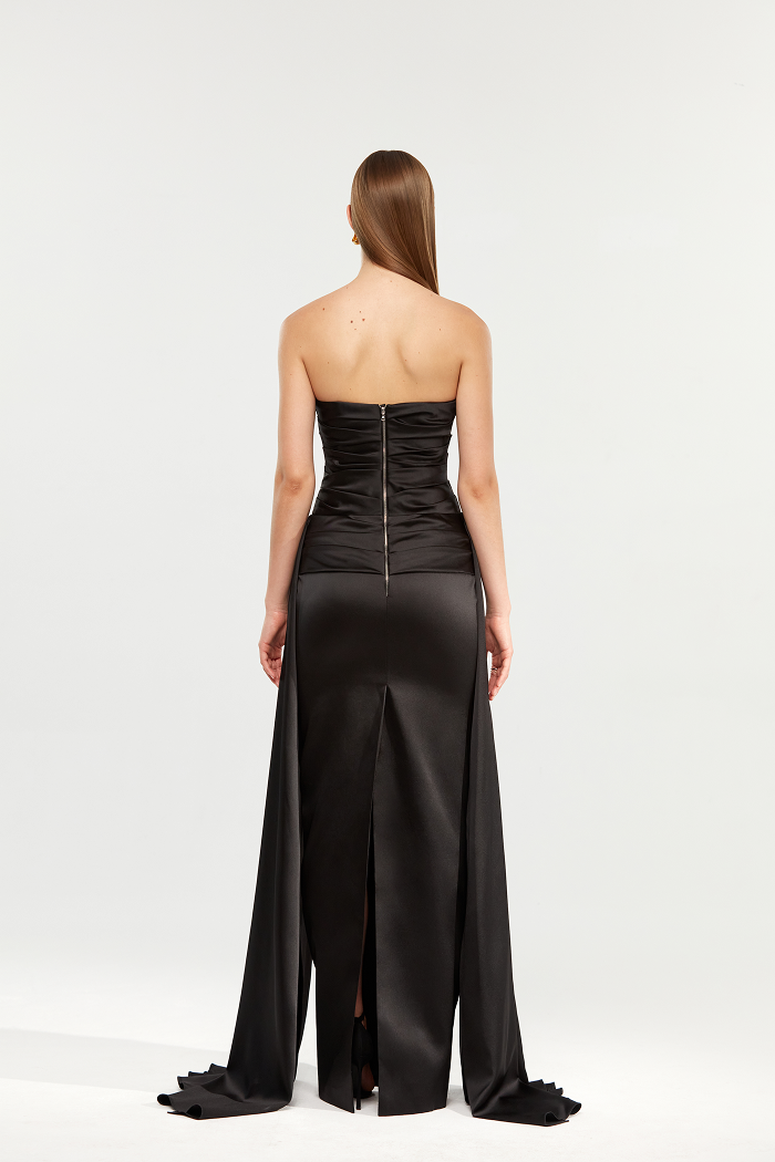 Draped satin maxi dress with a train – Rasario
