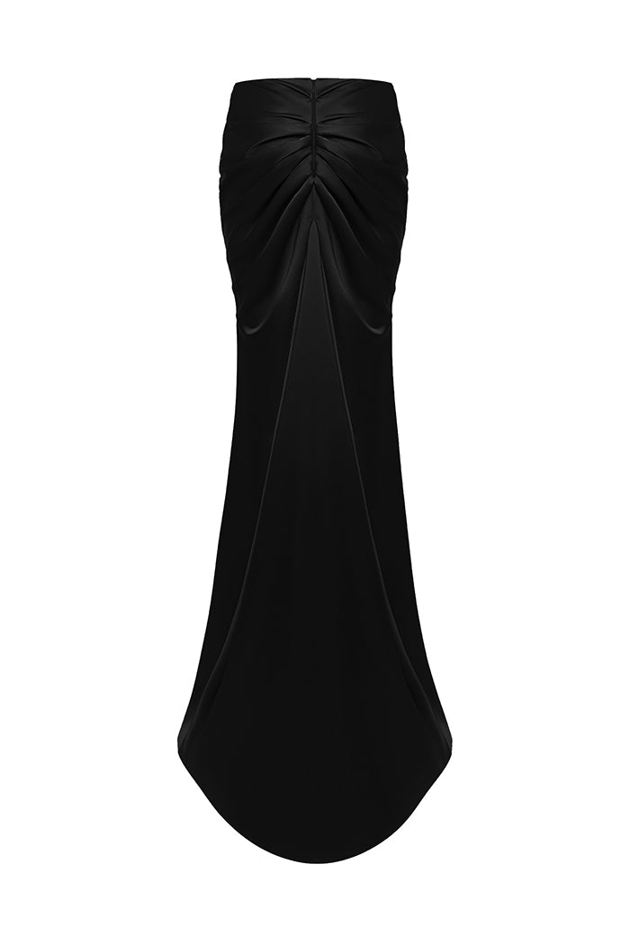 Draped satin maxi skirt with a train – Rasario