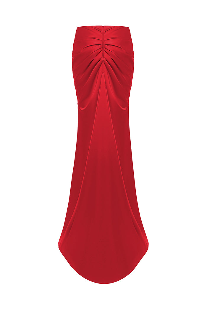 Draped satin maxi skirt with a train – Rasario