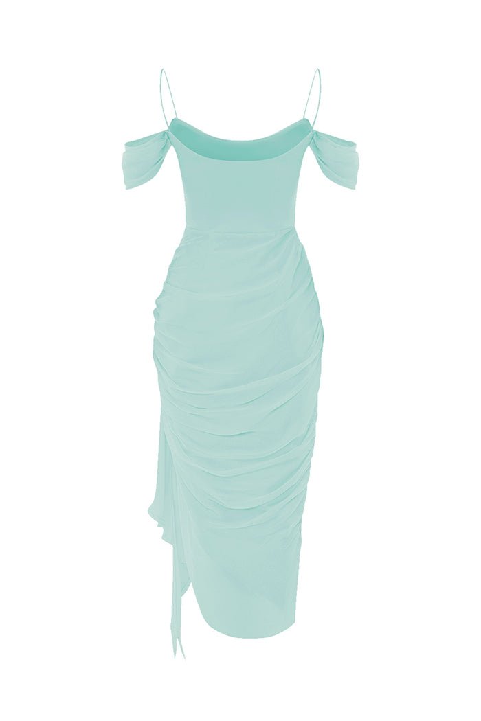 Draped silk chiffon corset midi dress – Rasario