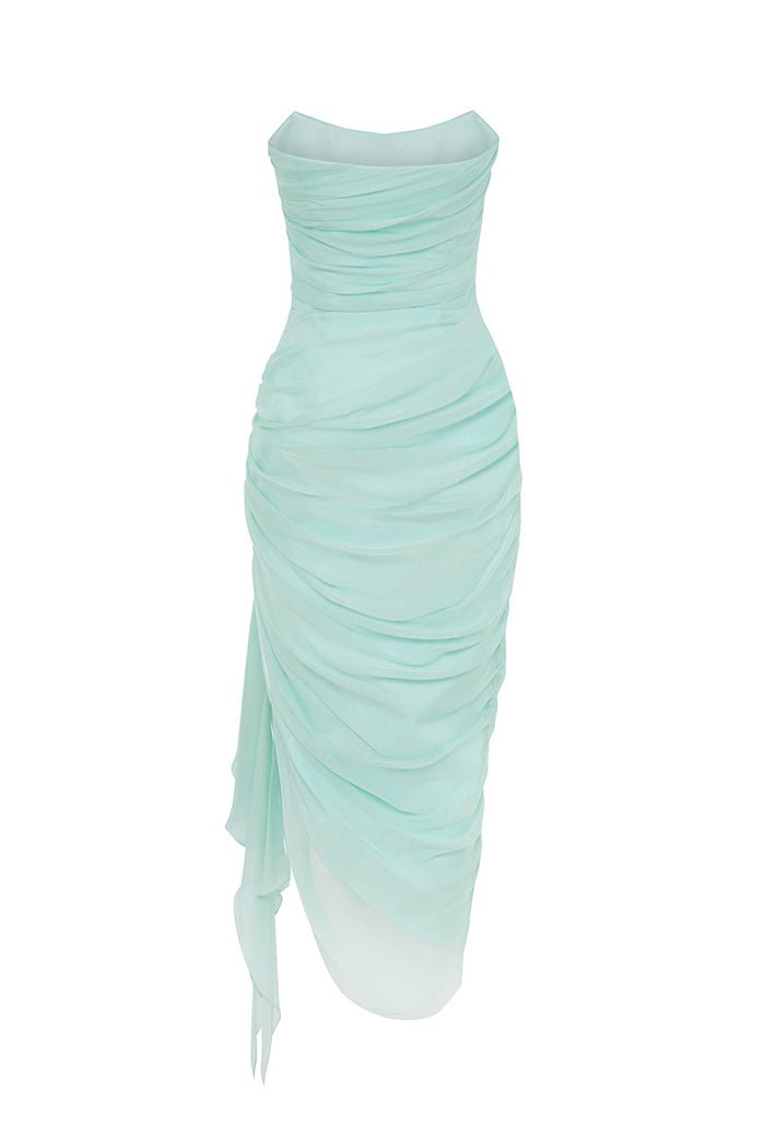 Draped silk chiffon corset midi dress – Rasario