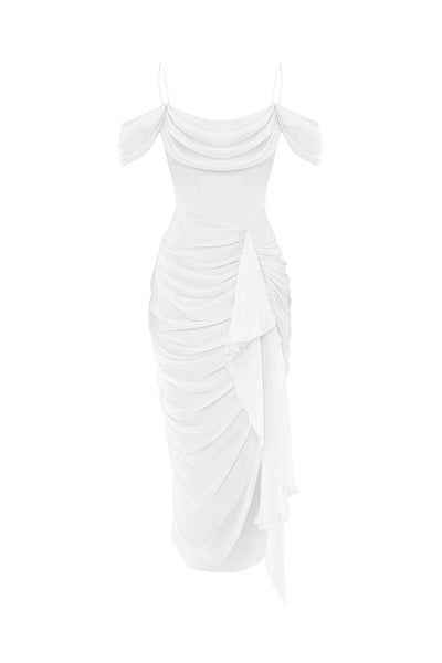Draped silk chiffon corset midi dress – Color: White – RASARIO Online Boutique 38 (FR) / White