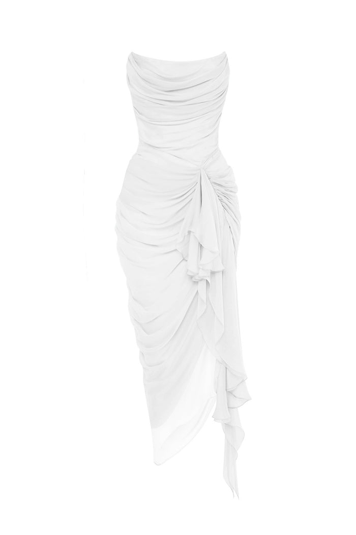 Draped silk chiffon corset midi dress – Color: White – RASARIO Online Boutique 36 (FR) / White