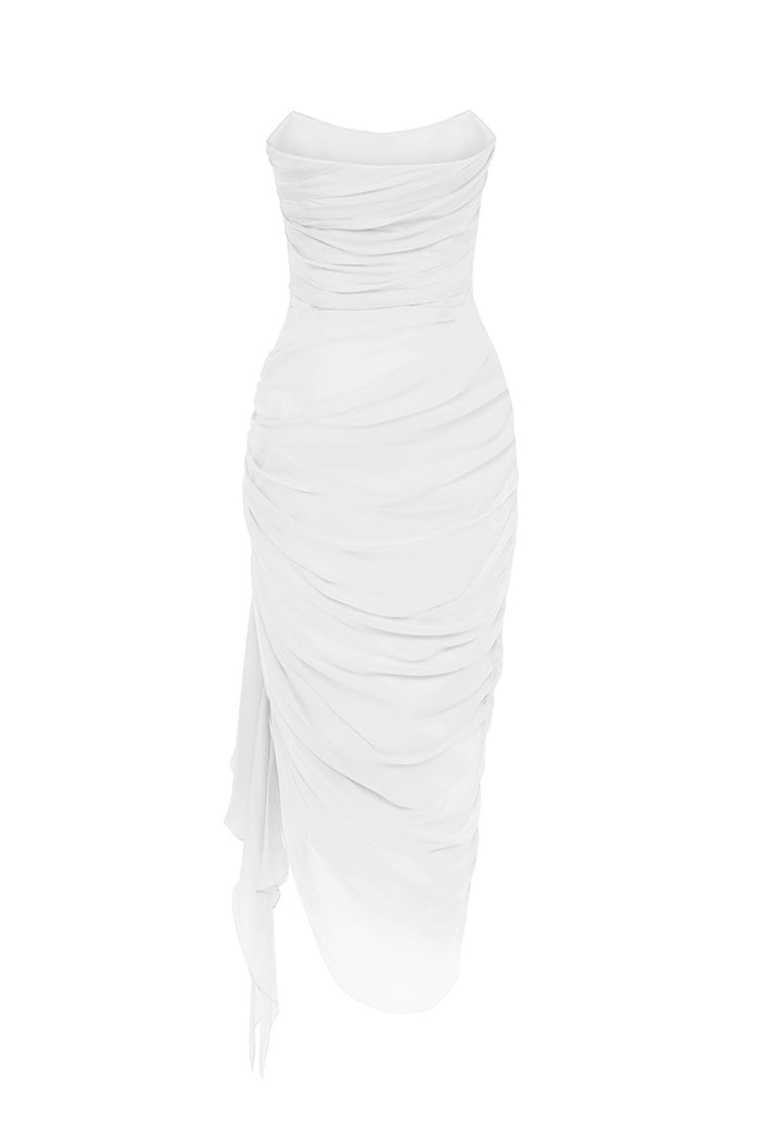 Draped silk chiffon corset midi dress – Rasario