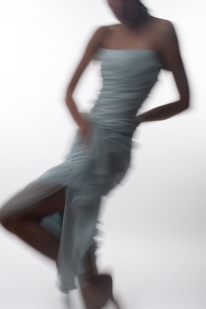 Draped silk chiffon corset midi dress – Rasario