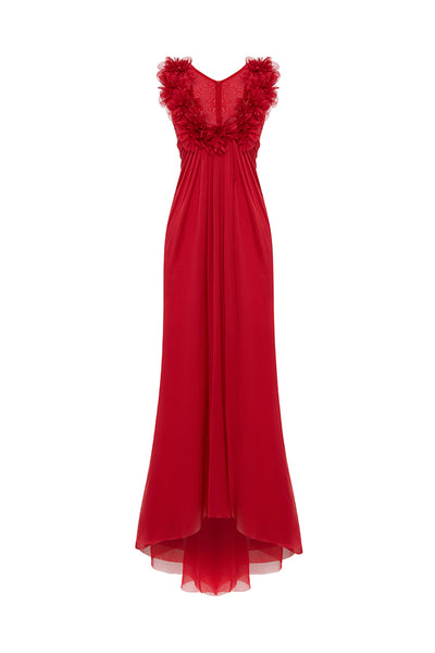 red floral silk dress Red Backless Dress - Floral Print Dress - Surplice Maxi Dress