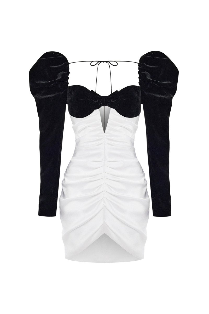 black white mini dress Draped velvet and satin with voluminous sleeves – Color: Black/White – RASARIO Online Boutique 42 (FR) / Black/White shaped overlay that creates By Gender_Women's Shoes Elegant Purple and Gold Dress Shirt Size:19.5/36-37