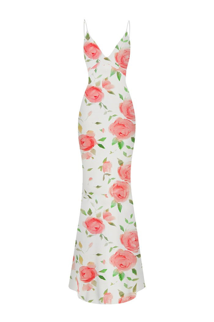 Floral printed satin maxi dress – Rasario