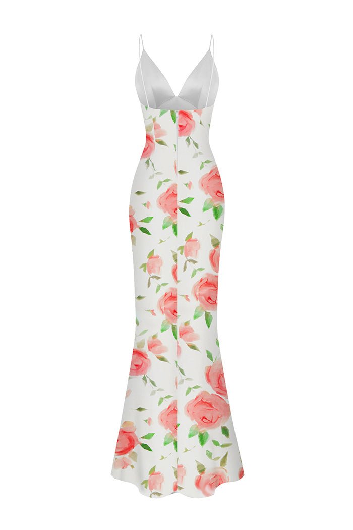 Floral printed satin maxi dress – Rasario