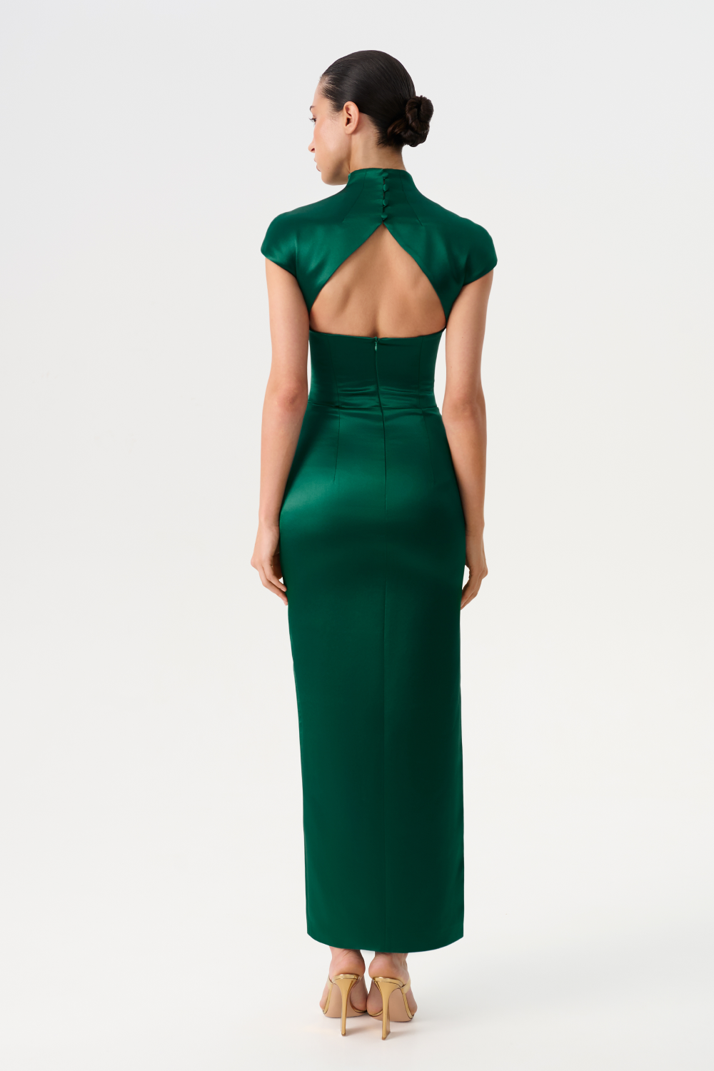Long midi corset satin dress with a side slit