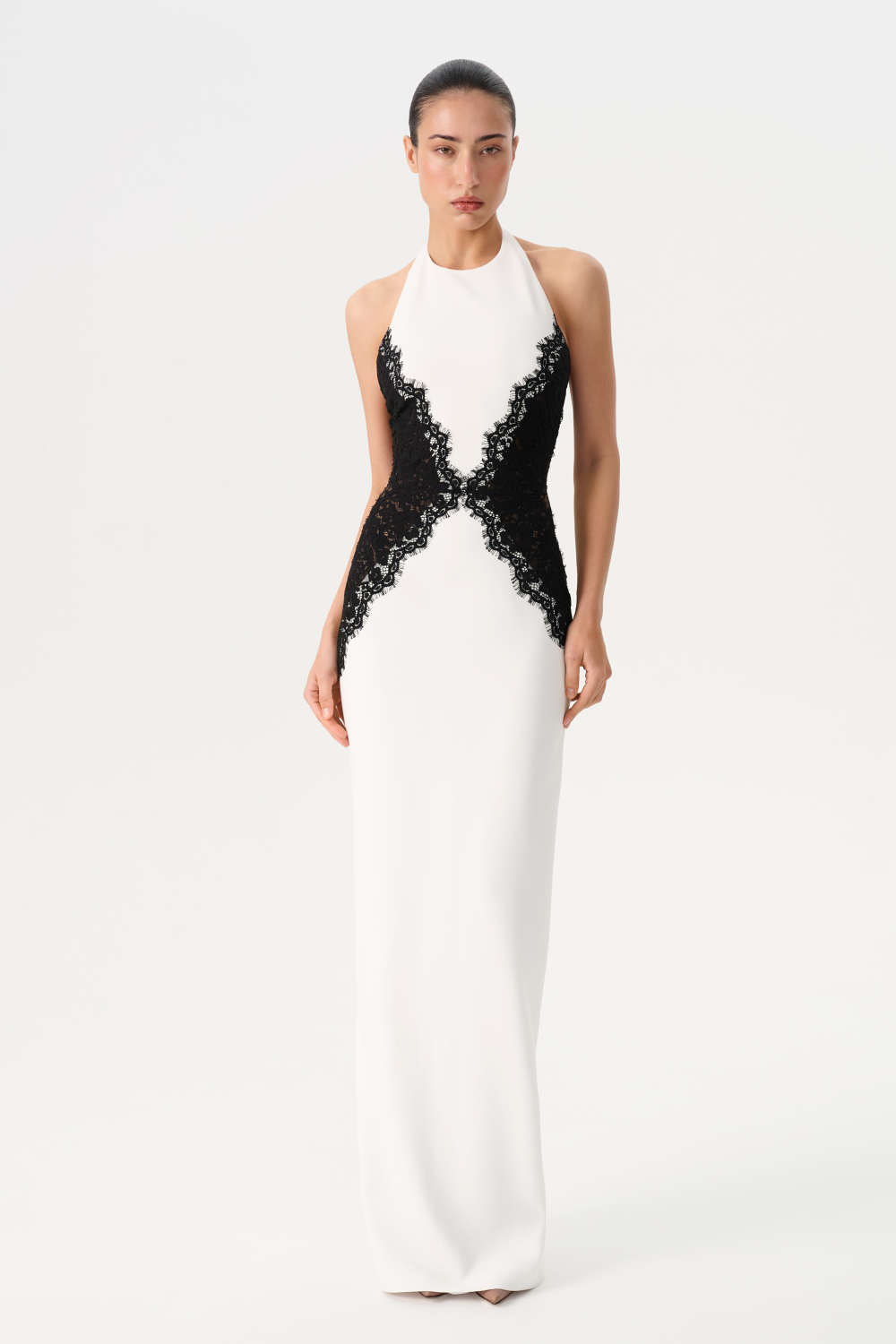 Crepe and lace maxi dress