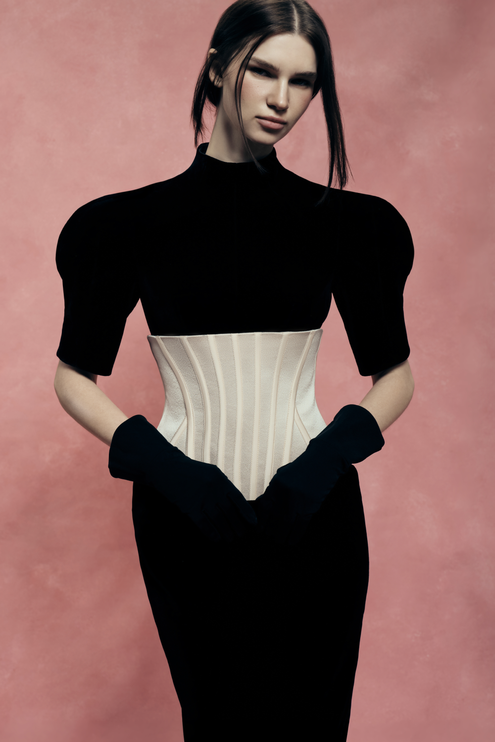 Velvet and satin corset dress
