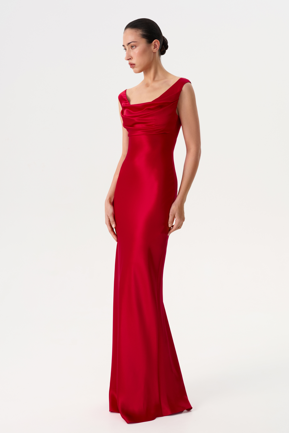 Printed satin draped maxi dress