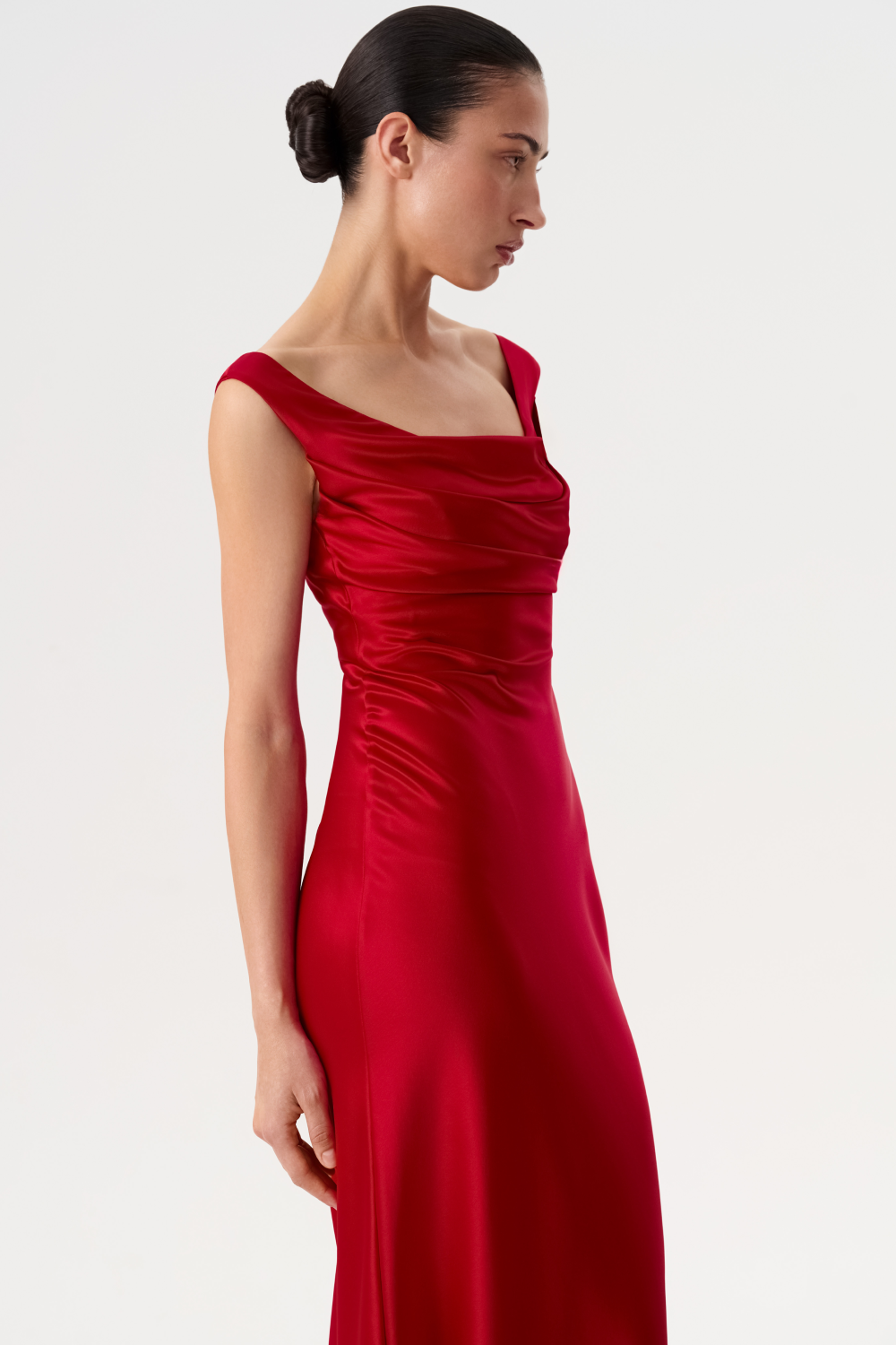 Printed satin draped maxi dress