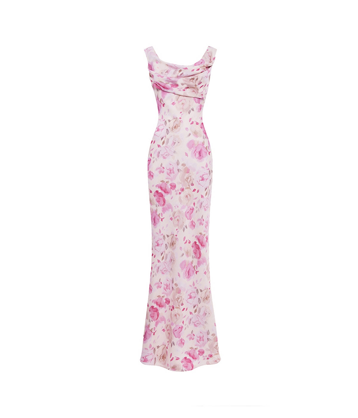 Printed satin draped maxi dress