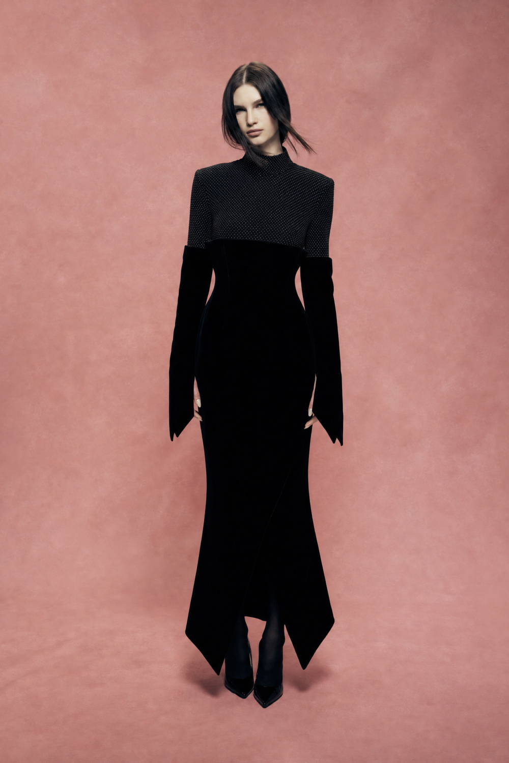 Crystal-Embellished Velvet Midi Dress
