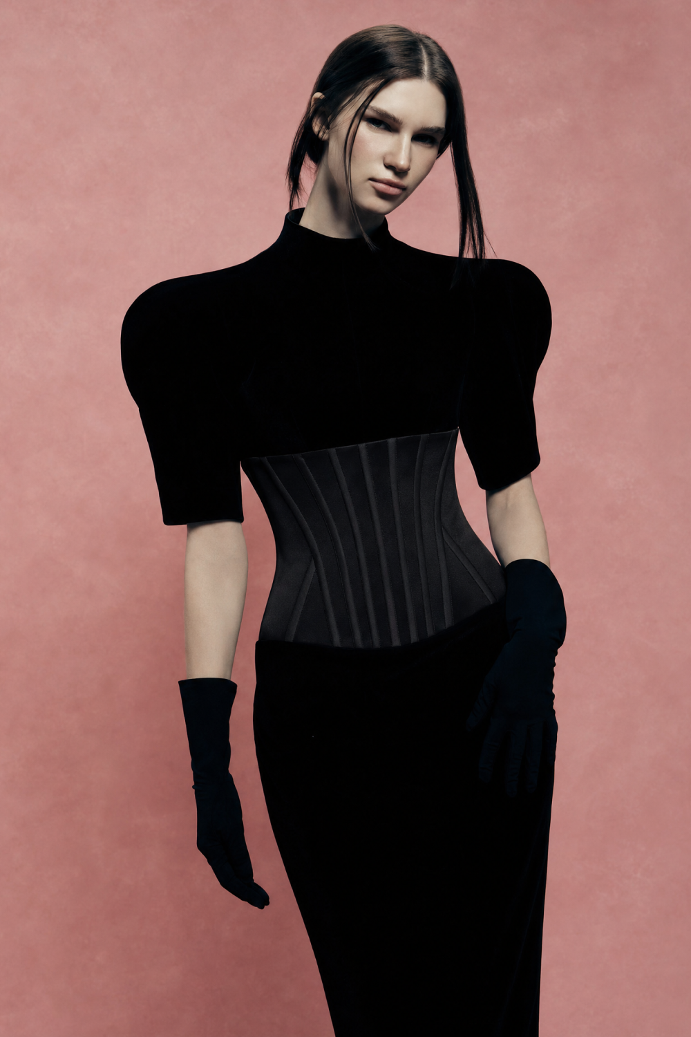 Velvet and satin corset dress